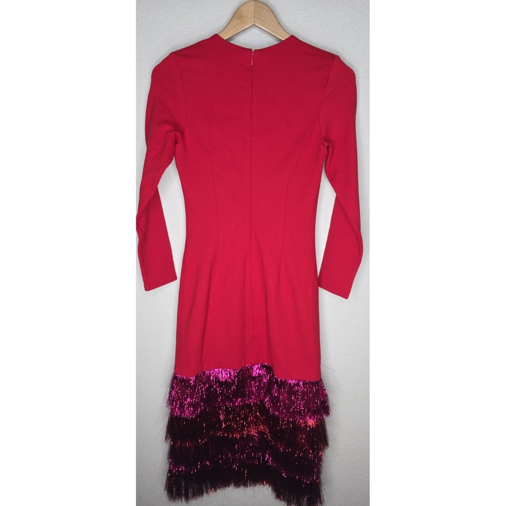 Tuckernuck Hyacinth House Francie Metallic Fringe Tinsel Dress Red Party XXS - Picture 5 of 10